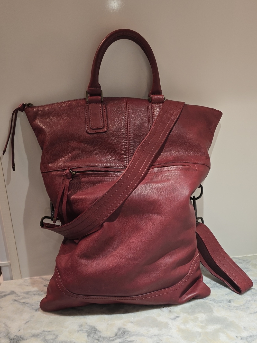 Maurizio Taiuti Deep Burgundy Convertible Leather Tote Crossbody